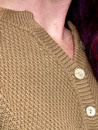 Deep Camel 4 Button Henley Sweater