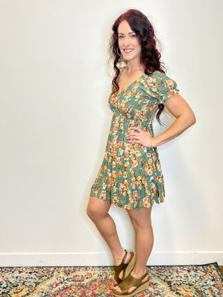 V-Neck Floral Short Sleeve Dress