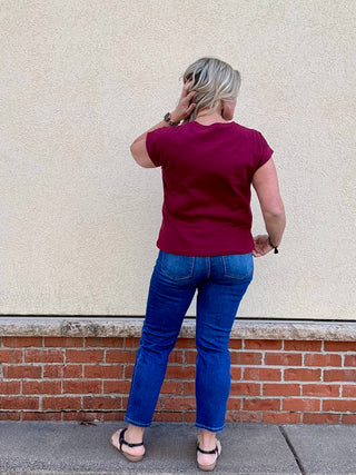 Cabernet Round Neck Folded Sleeve Tee