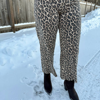 Vervet High Rise Wide Crop Leopard Print Jeans