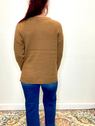 Deep Camel 4 Button Henley Sweater