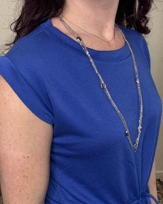 Royal Blue Drawstring Waist Terry Dress