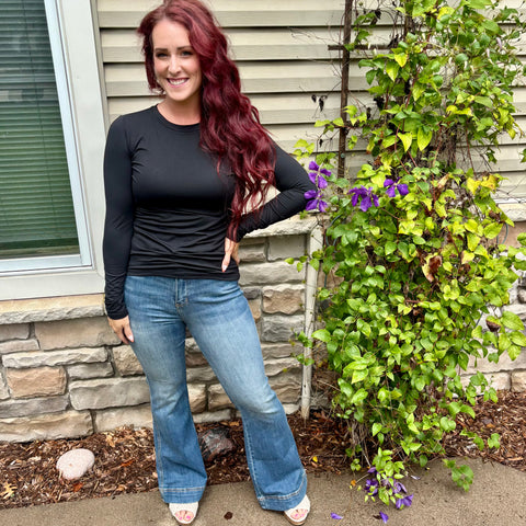 Black Basic Round Neck Long Sleeve