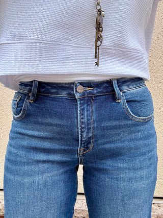 Risen Mid Rise Straight Leg Cuffed Jeans