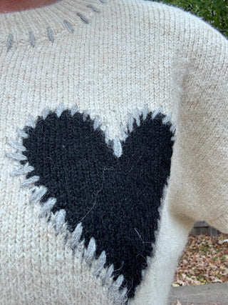 Long Sleeve Heart Patch Knit Sweater