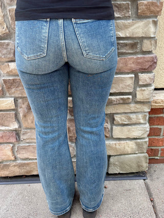 Judy Blue Mr. Daisy Mid Rise Bootcut Dark Dust Rider Indigo Jean