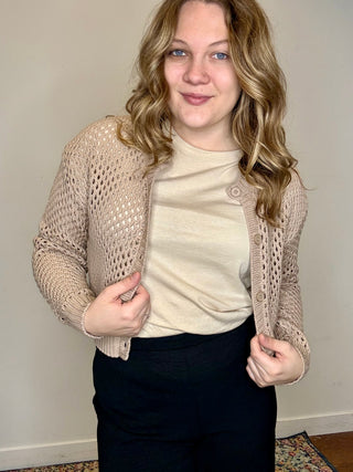 Mocha Crochet Cardigan Sweater