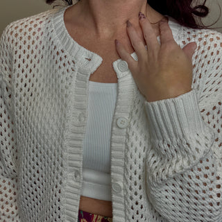 Ivory Crochet Cardigan Sweater