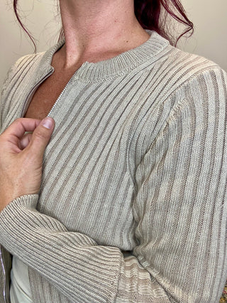 Light Mocha Two Tone Zip UP Sweater