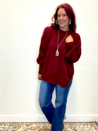 Dark Burgundy Side Slit Oversized Sweater