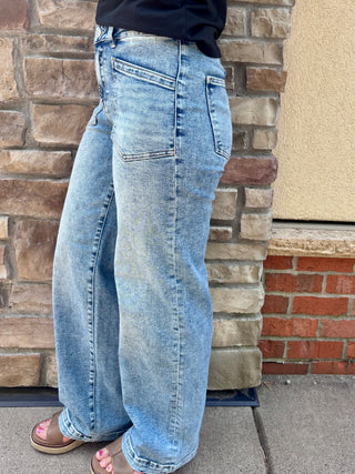Risen Slouchy Baggy Patch Pocket Washed Stretchy Jean
