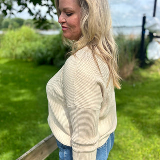 Oatmeal Soft Touch Waffle Knit Sweater