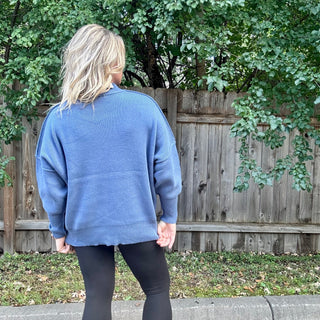 Dusty Blue Oversized Sweater with Side Slit