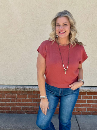 Heather Rust Short Sleeve Dolman Sweater