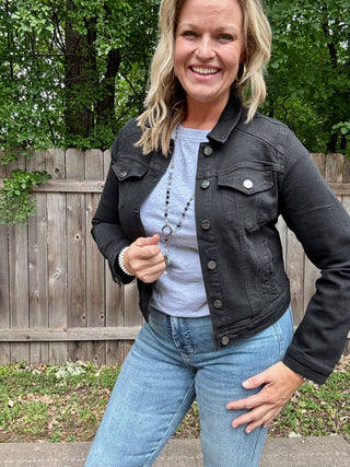 Risen Basic Fitted Black Stretchy Jacket with Pockets