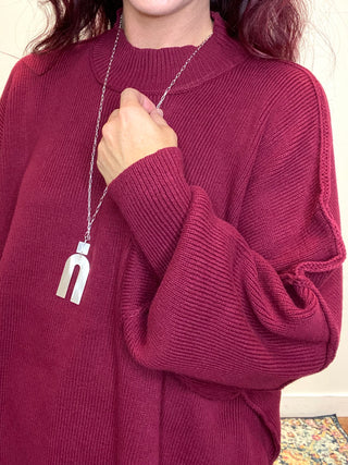Dark Burgundy Side Slit Oversized Sweater