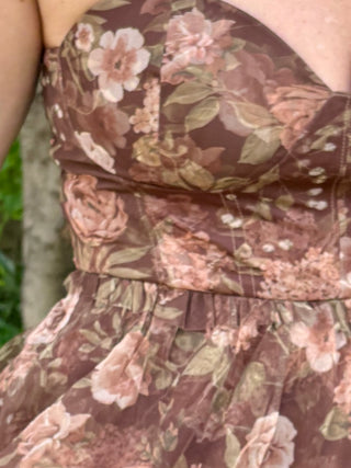 Floral Chiffon Ruffle Tiered Corset Midi Dress