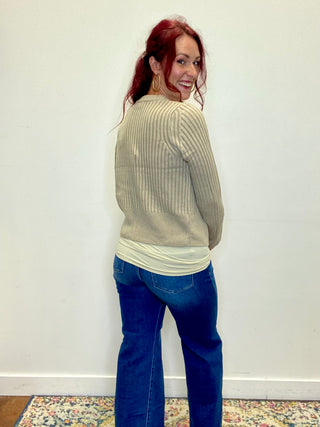 Light Mocha Two Tone Zip UP Sweater