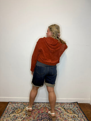 Rust Corduroy Cropped Bomber Jacket