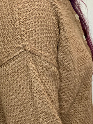 Deep Camel 4 Button Henley Sweater