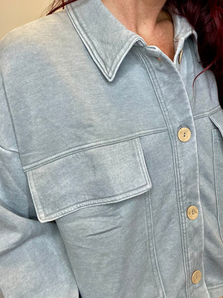 Gray Acid Washed Fleece Shacket with Front Pockets