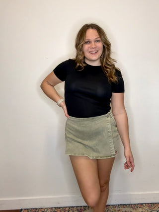 Olive Washed Denim Skort