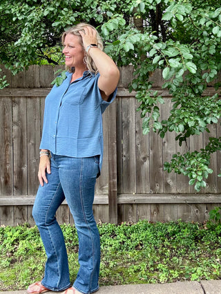 Dusty Blue Woven Airflow Button Up