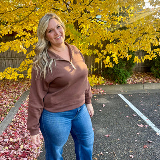 Brown Fleece Half Zip Sweatshirt