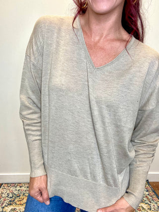 Heather Mocha V-Neck Wool Blend Sweater