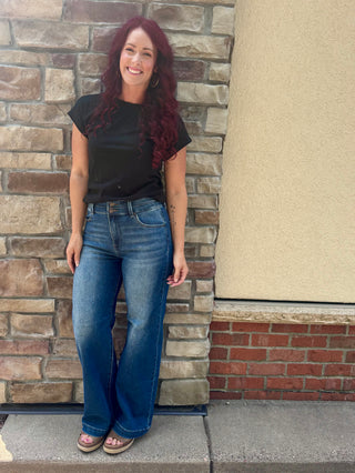 J21 eleven High Rise Wide Leg Jean with Double Waistband Detail