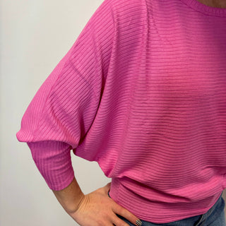 Pink Ribbed 3/4 Sleeve Dolman Top