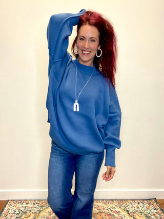 Dusty Blue Side Slit Oversized Sweater