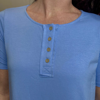Spring Blue Short Sleeve Quarter Button Top