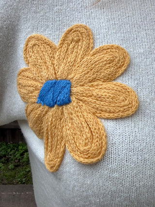 Cream Knit Sweater with Multi Color Crochet Floral