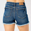 High Waisted Rigid Front Stretch Back Distressed Jean Short