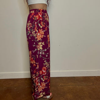 Plum Floral Print Wide Leg Pants