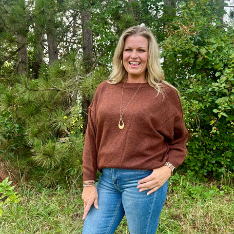 Brown Oversized Round Neck Dolman Sweater