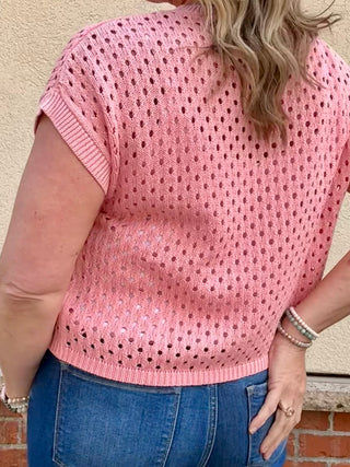 Washed Open Knit Short Sleeve