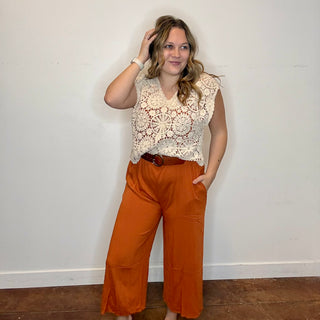 Sleeveless Crochet V- Neck Top