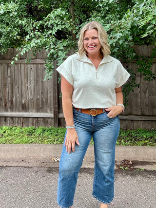 Heather Cream Half Zip Short Sleeve Pullover