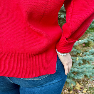 Red Oversized Sweater with Side Slit