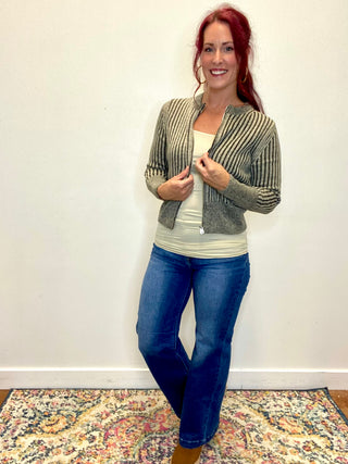 Black Two Tone Zip UP Sweater