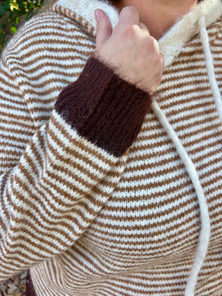 Brown Striped Hooded Long Sleeve Sweater