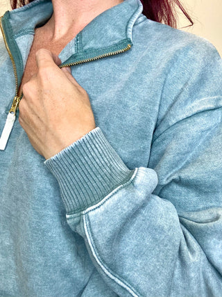 Ash Jade Acid Wash Fleece Half Zip Sweatshirt