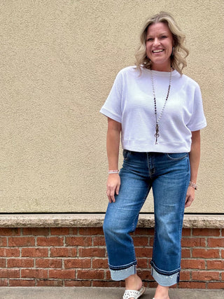 Risen Mid Rise Straight Leg Cuffed Jeans