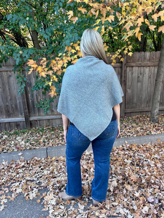 Gray Knitted Shall with Gold Buttons
