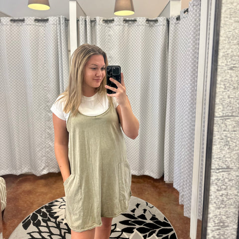 Olive Romper Dress with Front Pockets