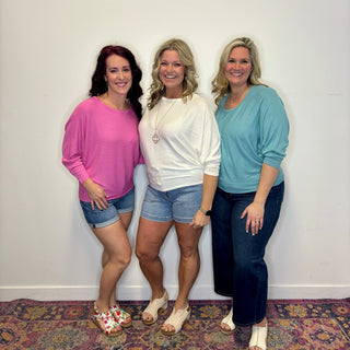 Pink Ribbed 3/4 Sleeve Dolman Top