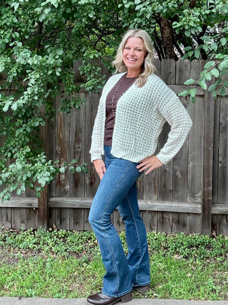 Ivory Open Weave Waffle Texture Cardigan