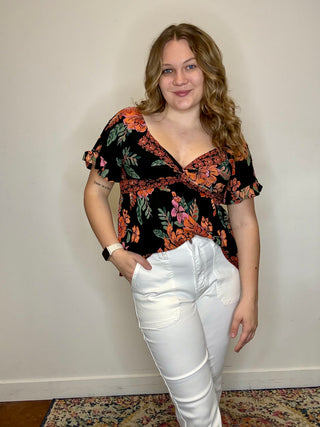 V-Neck Short Sleeve Twist Front Top